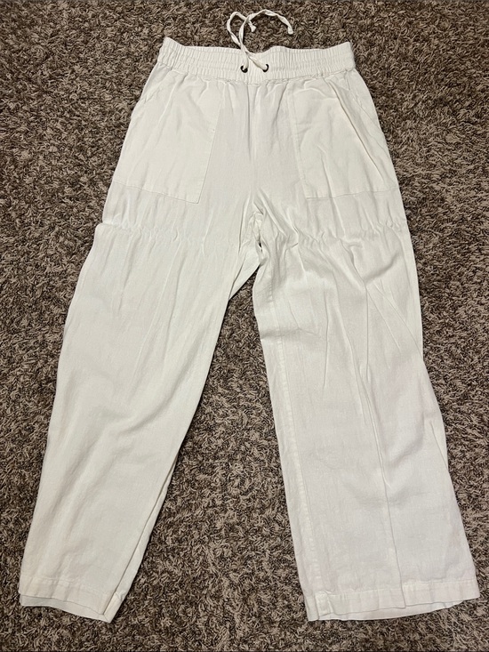 Zenana Outfitters Pants - Zenana Outfitters Cream Elastic-Waist Wide-Leg Linen Pants